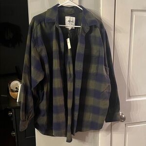 aerie Olive & Navy Plaid Oversized Button-Up Shirt